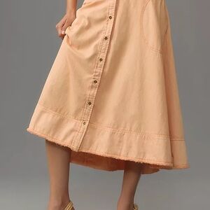 PILCRO Peach Button-Front Midi Skirt WITH POCKETS!